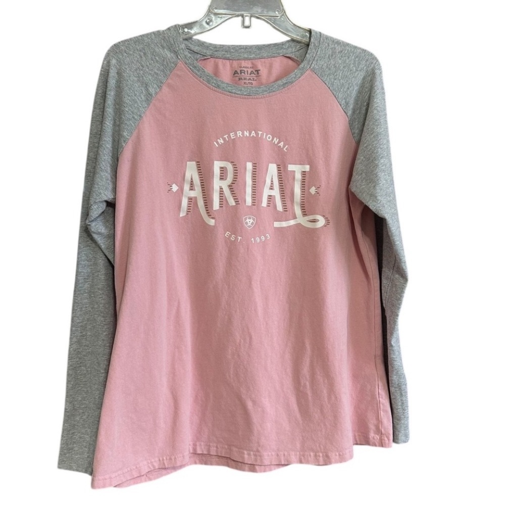 Ariat Real Womens XL Pink Grey Raglan Baseball Long Sleeve Graphic T-Shirt. - Picture 3 of 5